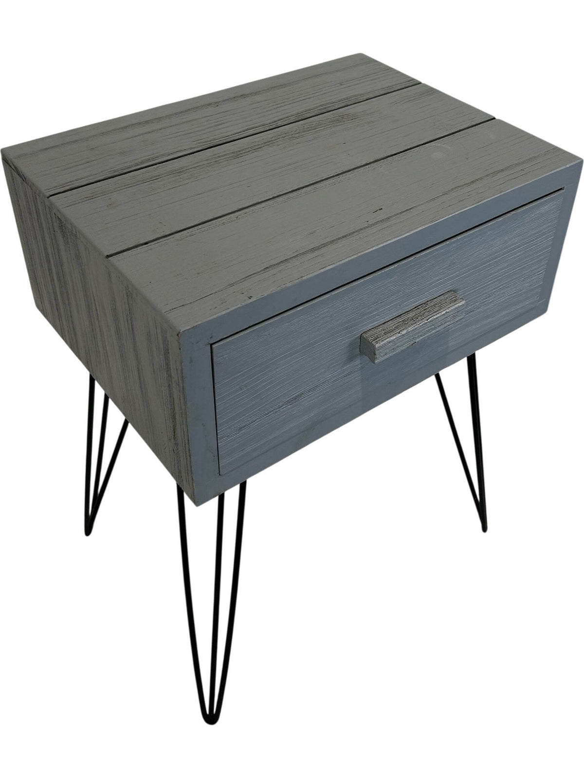 Grey One Drawer Bedside Table with Hairpin Legs (Pre-Loved)