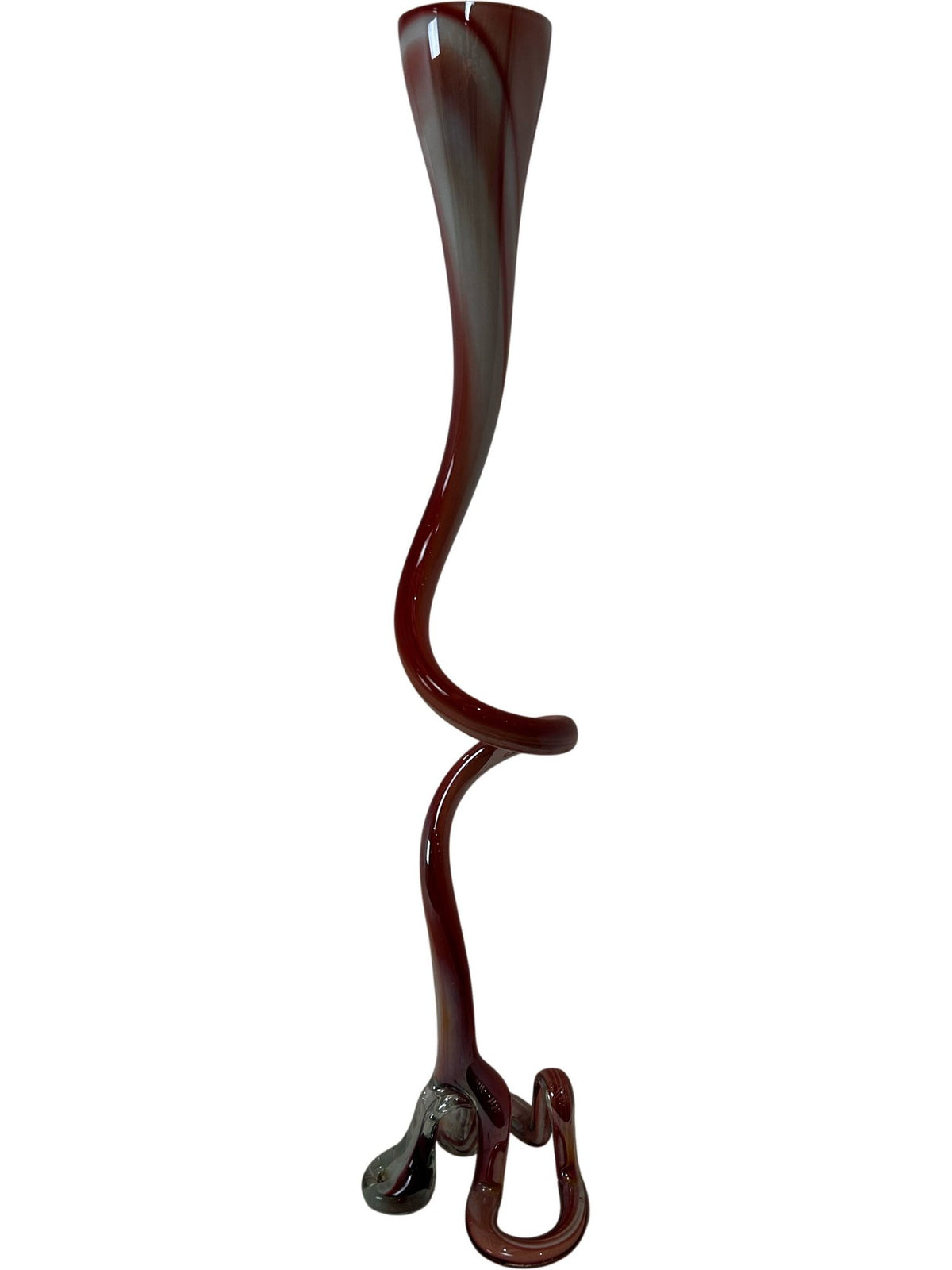 Tall Art Glass Floor Vase Red Grey Swirl Abstract Statement Decor (Pre-Loved)