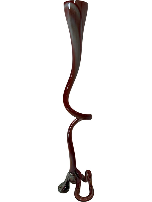 Tall Art Glass Floor Vase Red Grey Swirl Abstract Statement Decor (Pre-Loved)