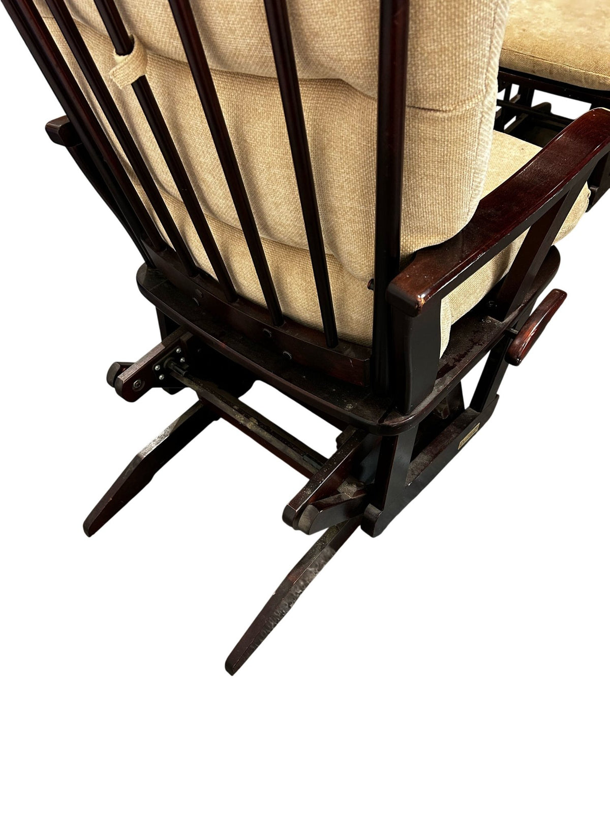 Beige Glider Rocking Chair with Matching Footstool Wooden Frame (Pre-Loved)