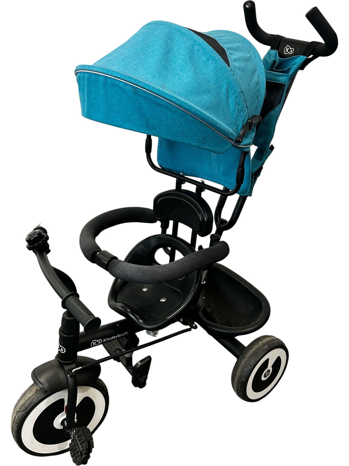 Kinderkraft Toddler Tricycle Push Handle Canopy Footrest Blue Kids (Pre-Loved)