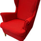 Reupholstered Red Wingback Armchair Fabric Wooden Legs Accent Chair (Pre-Loved)