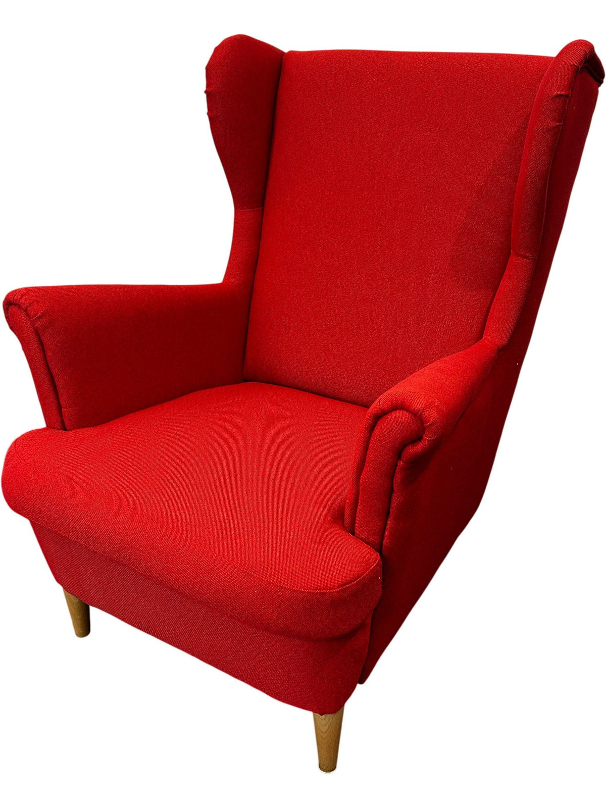Reupholstered Red Wingback Armchair Fabric Wooden Legs Accent Chair (Pre-Loved)