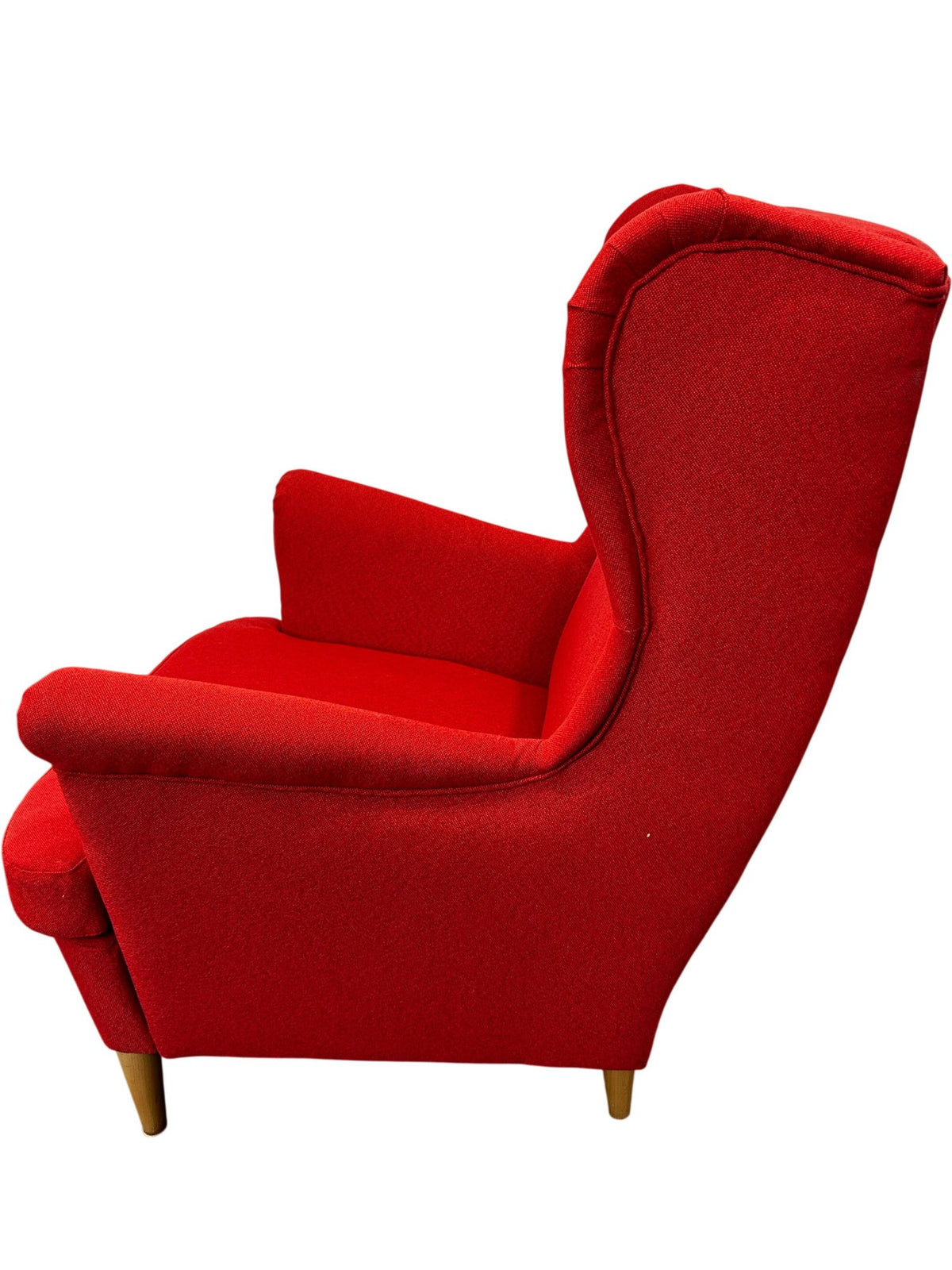 Reupholstered Red Wingback Armchair Fabric Wooden Legs Accent Chair (Pre-Loved)