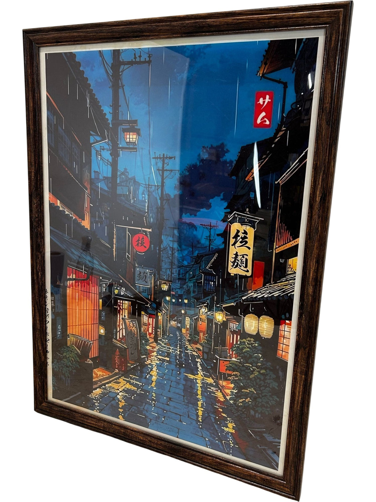 Framed Japanese Night Street Cityscape Art Print Wall Decor (Pre-Loved)