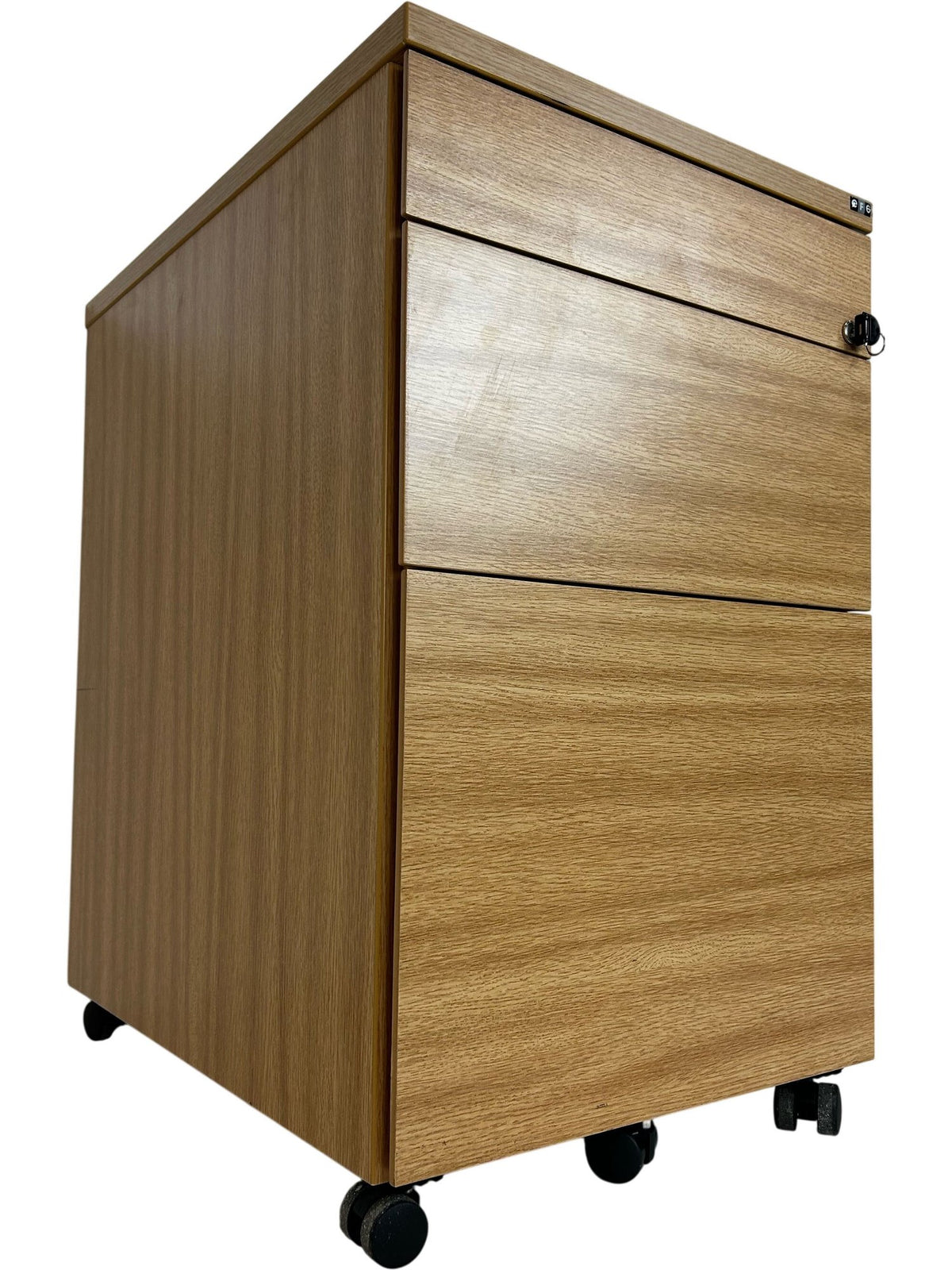EFG 3 Drawer Mobile Pedestal Filing Cabinet Lockable Oak Effect (Pre-Loved)
