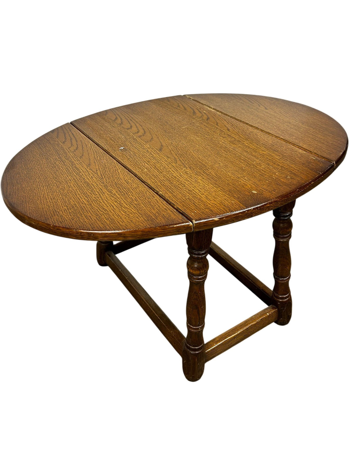 Oval Wooden Drop-Leaf Side Table with Turned Legs Traditional Style (Pre-Loved)