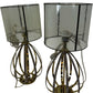 Pair of Gold Metal Table Lamps with Mesh Shades (Pre-Loved)