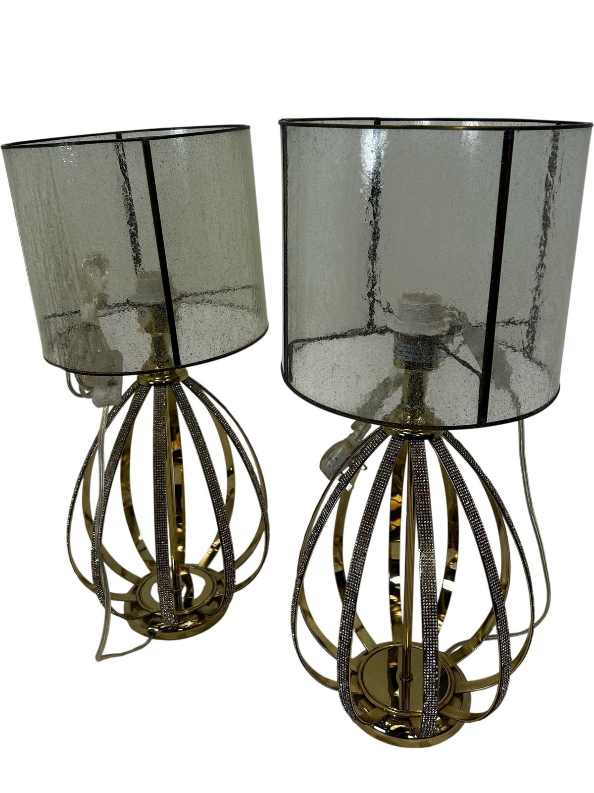 Pair of Gold Metal Table Lamps with Mesh Shades (Pre-Loved)