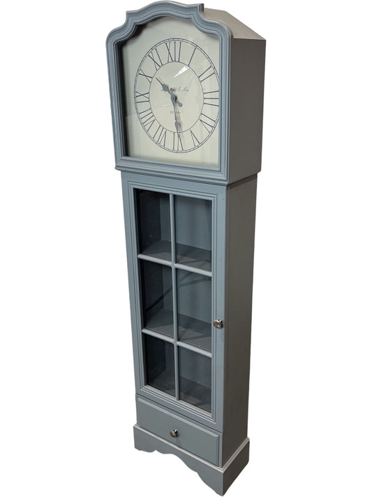 Grey Modern Tall Clock Cabinet With Storage Shelves (Pre-Loved)