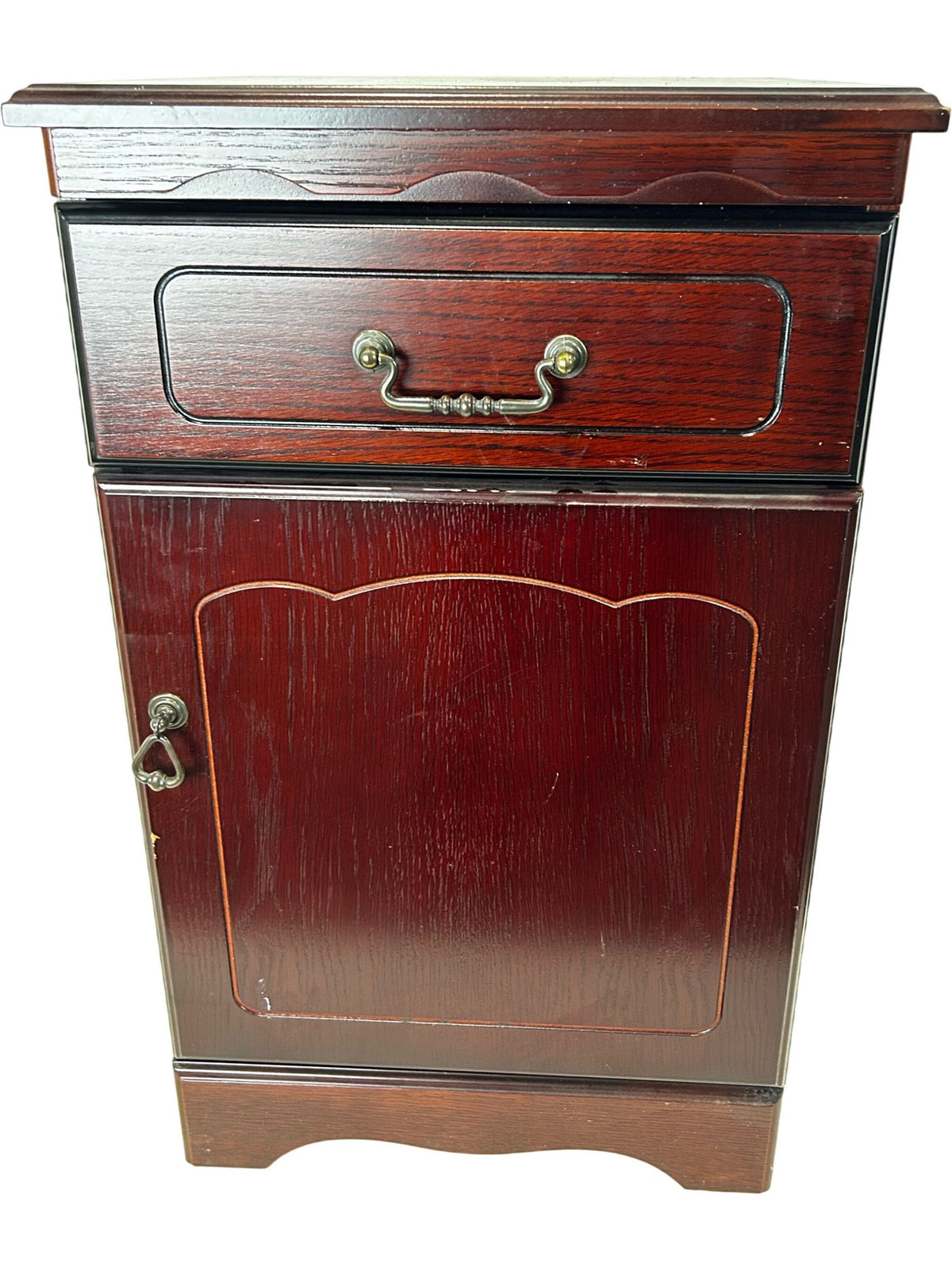 Dark Wood Bedside Cabinet with Drawer & Cupboard (Pre-Loved)