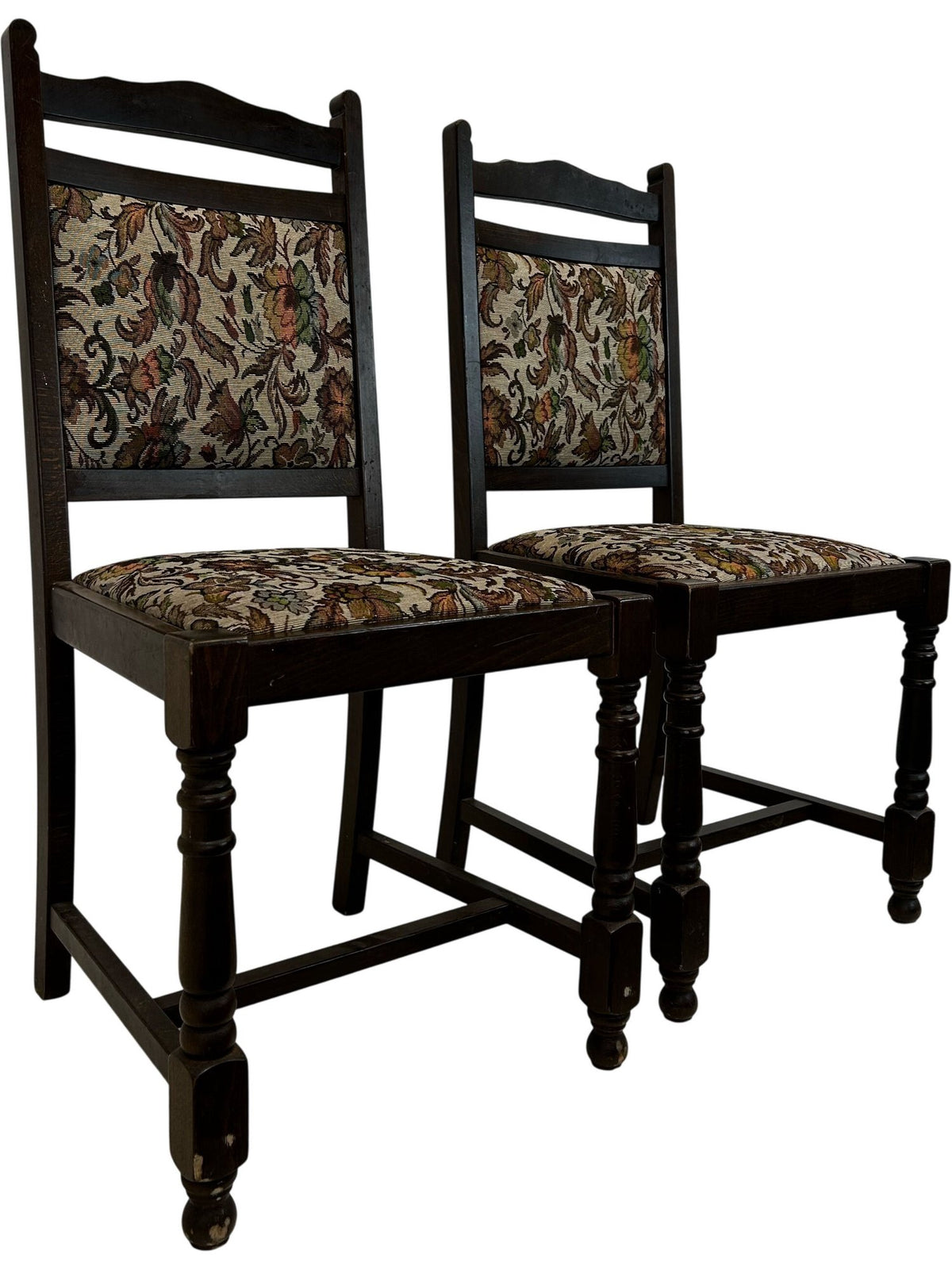 Pair of Wooden Dining Chairs with Floral Upholstery (Pre-Loved)