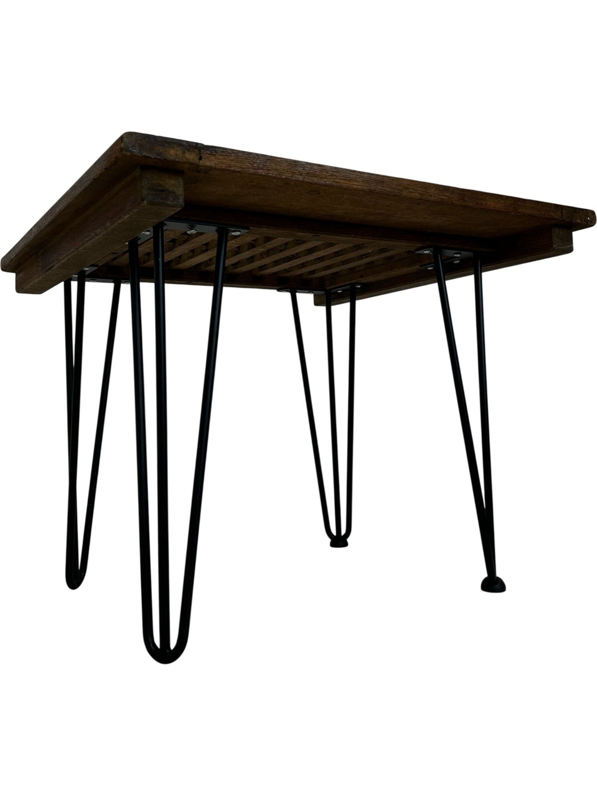 Wooden Lattice Top Side Table Black Hairpin Legs Vintage Style (Pre-Loved)