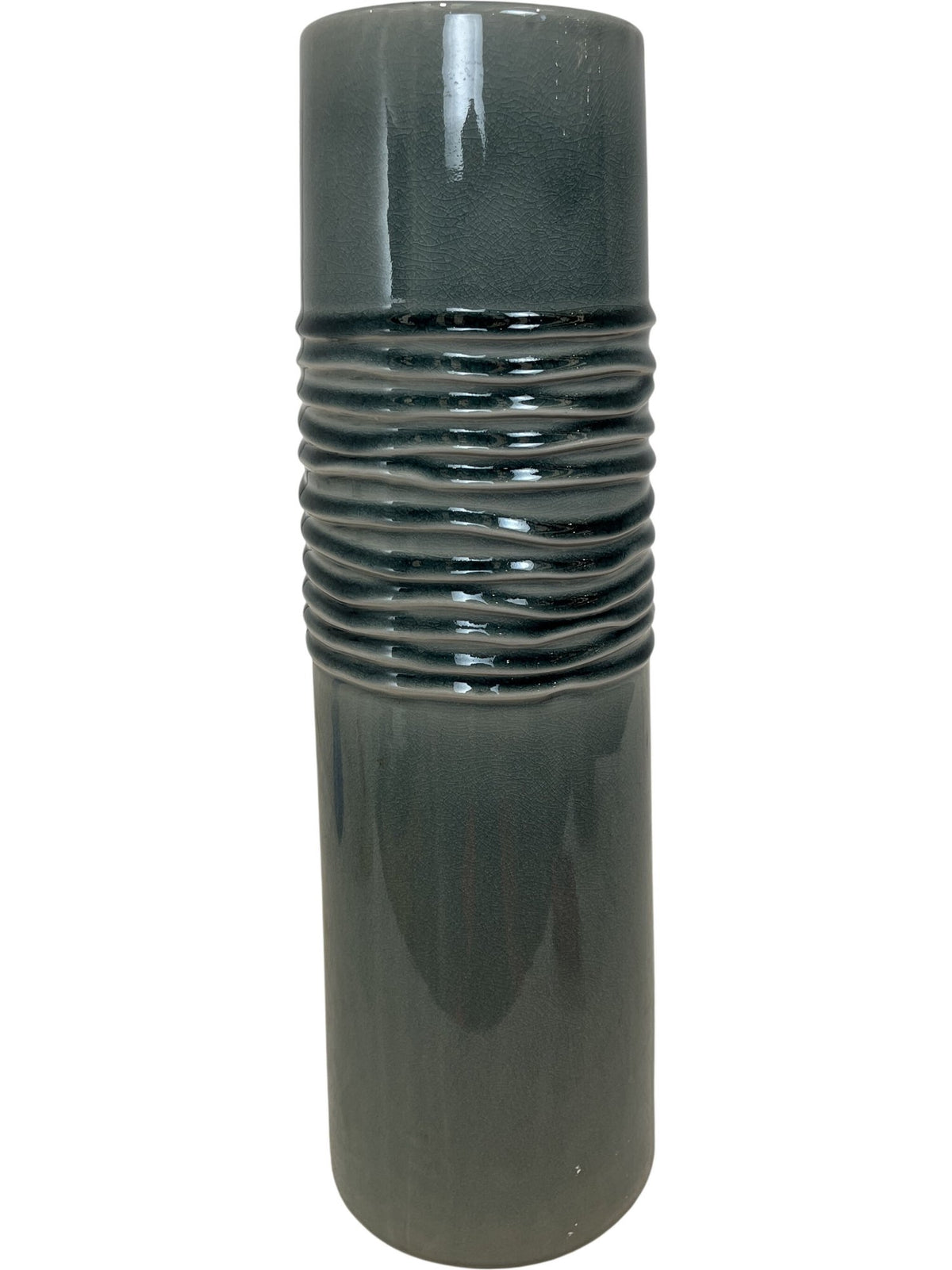 Ribbed Teal Ceramic Vase Gloss Textured Decorative Homeware (Pre-Loved)