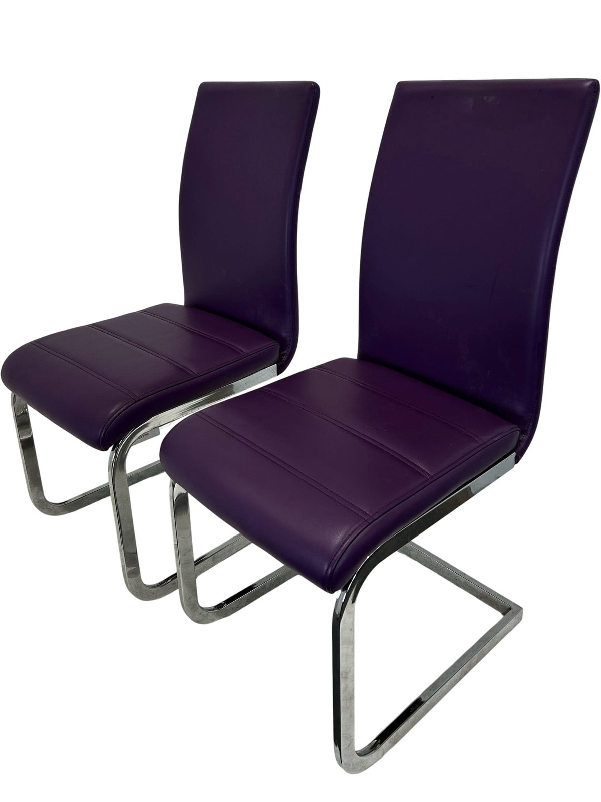 Pair of Purple Cantilever Dining Chairs Chrome Metal Frame (Pre-Loved)