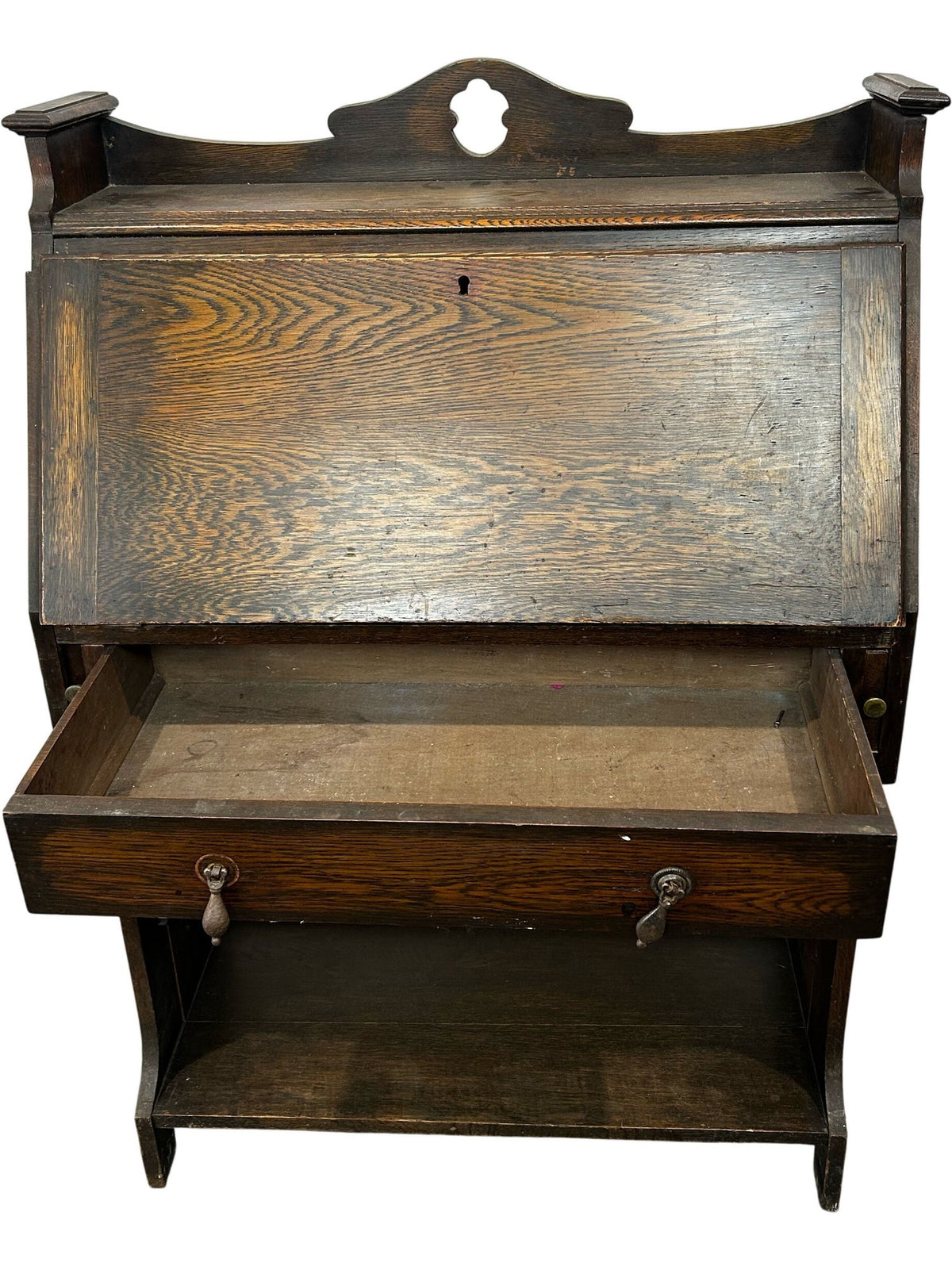 Traditional Wooden Drop-Front Writing Bureau with Drawer & Shelves (Pre-Loved)