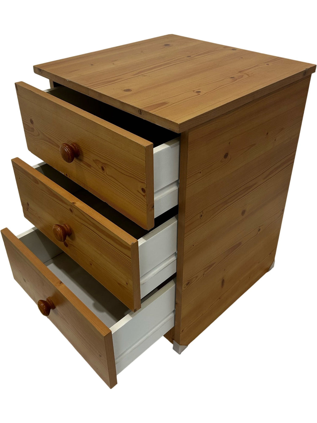 Pine 3 Drawer Bedside Table Cabinet Natural Wood Bedroom Storage (Pre-Loved)