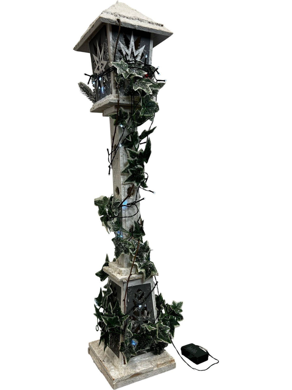 108cm Snow-Covered Christmas Lamp Post with Ivy & LED Lights (Pre-Loved)