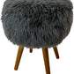 Grey Faux Fur Round Footstool Ottoman Wooden Legs Bedroom Stool (Pre-Loved)