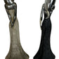 Large Female Figurine Sculptures Set of 2 Black Silver Gold 62cm (Pre-Loved)