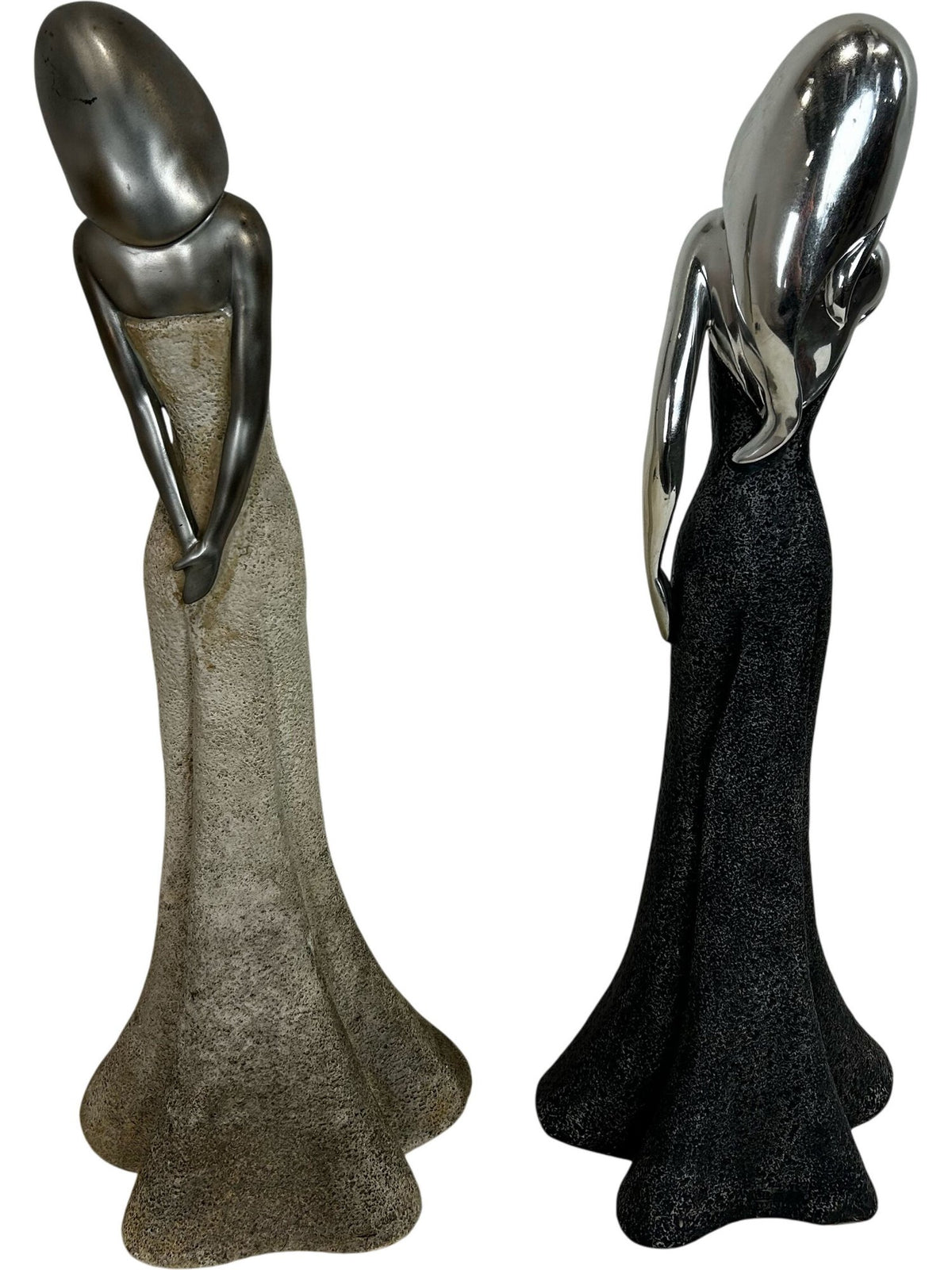 Large Female Figurine Sculptures Set of 2 Black Silver Gold 62cm (Pre-Loved)
