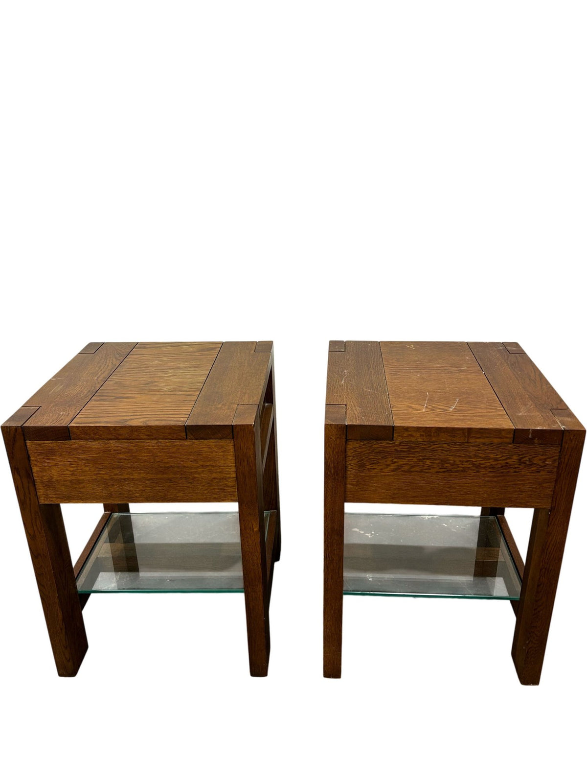 Wooden End Tables with Glass Shelf (Pre-Loved)