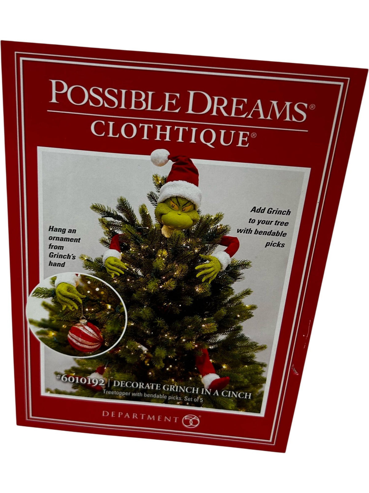 Dept 56 Possible Dreams Grinch Clothique Christmas Tree Topper Set (Pre-Loved)