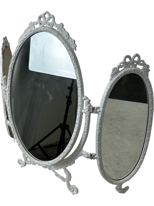 Vintage Triple Oval Vanity Dressing Table Mirror Ornate White Frame (Pre-Loved)