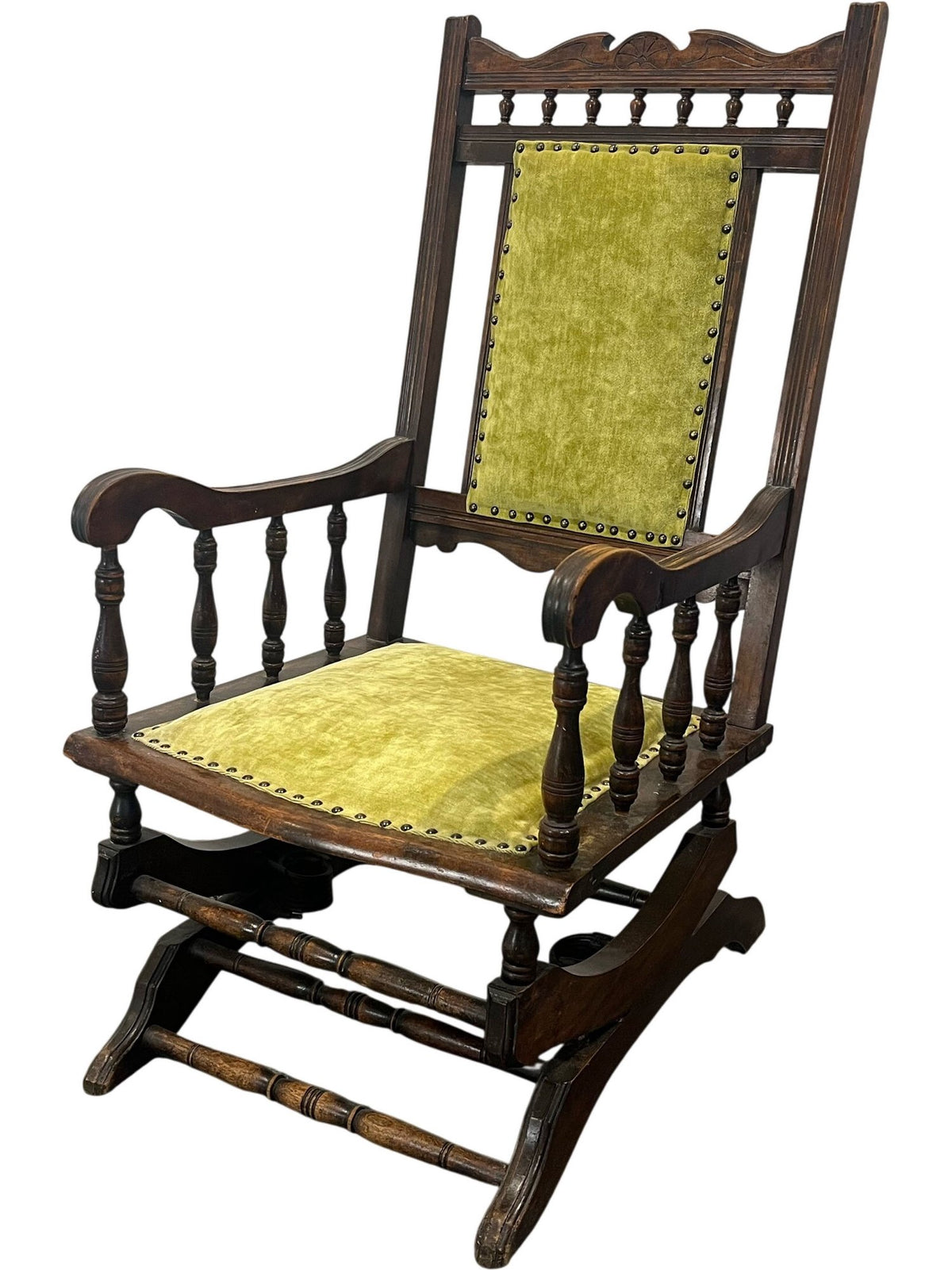 Vintage Wooden Rocking Chair with Green Upholstery (Pre-Loved)