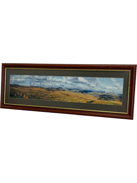 Framed Panoramic Countryside Landscape Scene Wooden Frame Wall Art (Pre-Loved)
