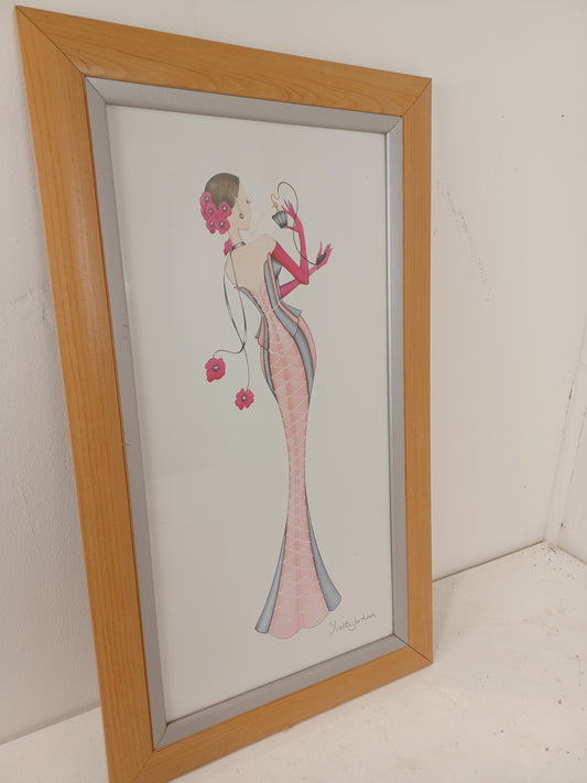 Pink Lady Picture In a Wooden Frame (Pre-Loved)