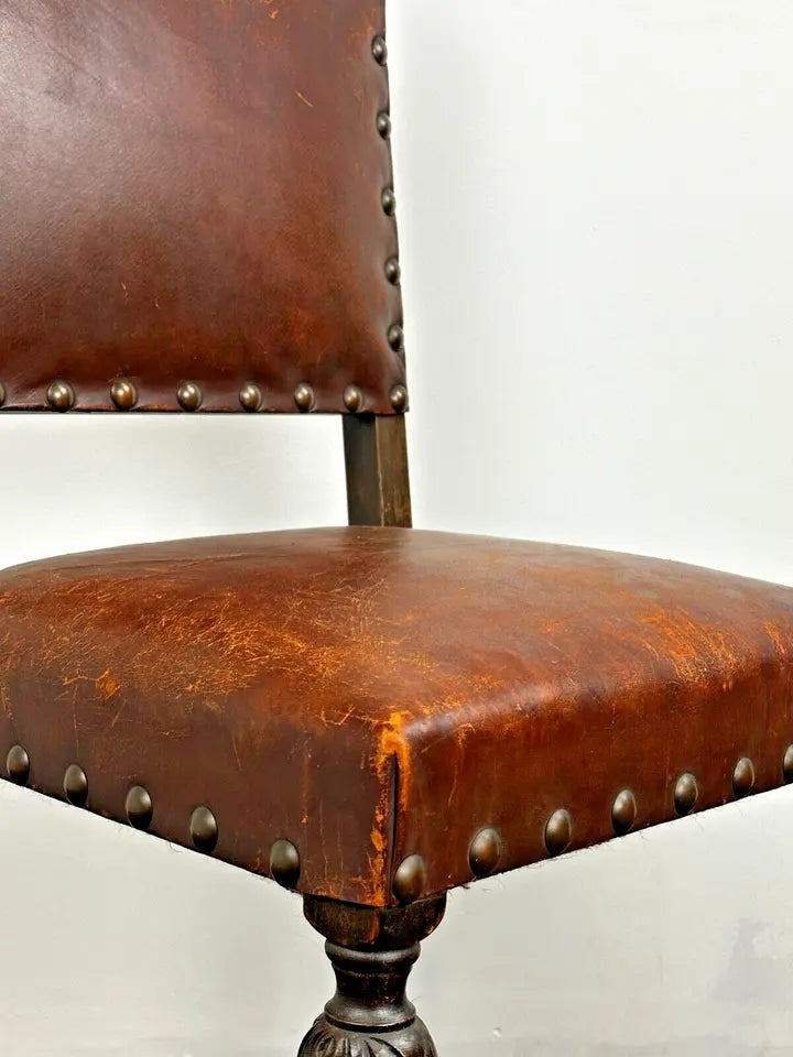 Antique Leather Accent Chair with Stud Detail (Pre-loved)