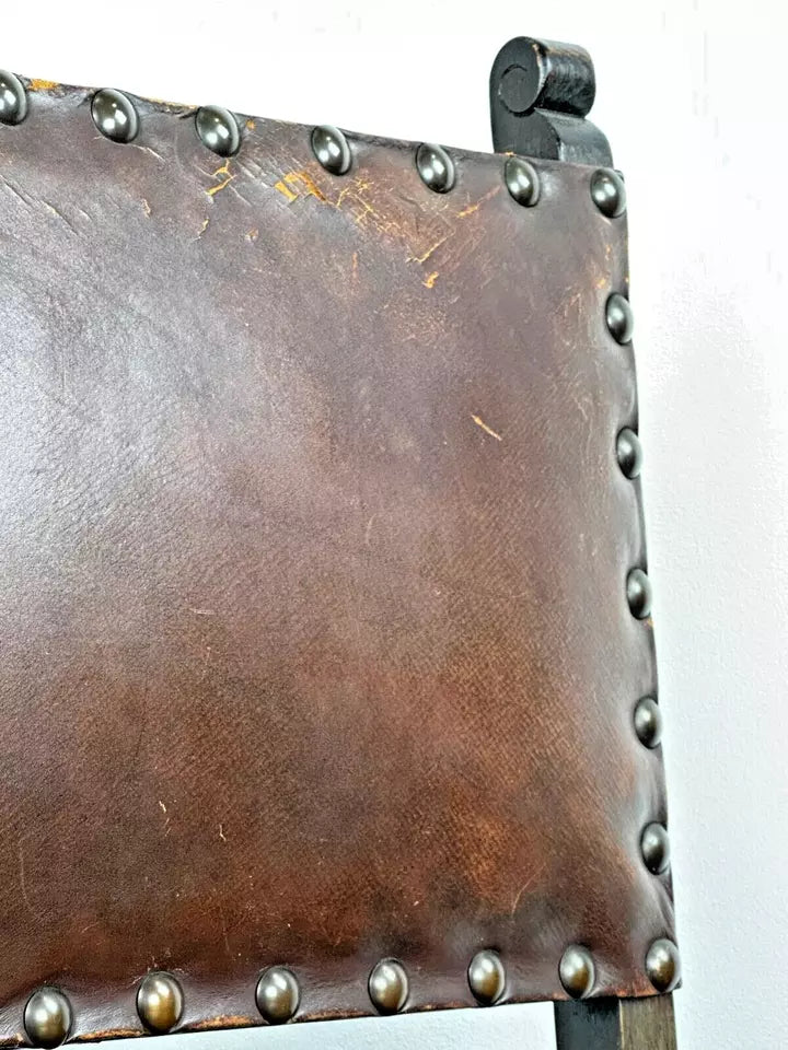 Antique Leather Accent Chair with Stud Detail (Pre-loved)