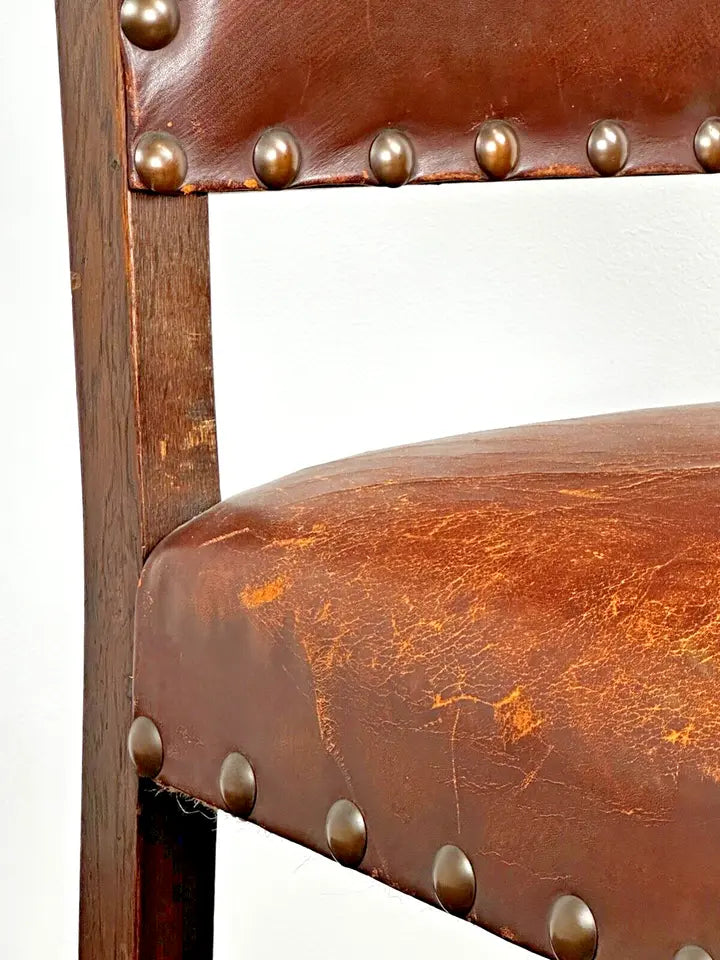 Antique Leather Accent Chair with Stud Detail (Pre-loved)