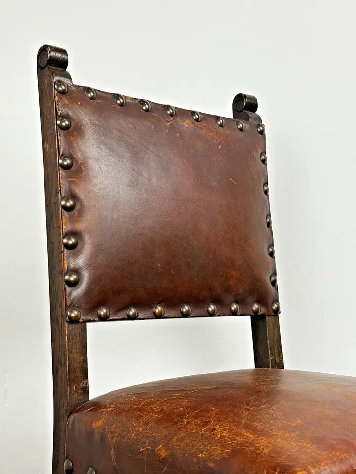 Antique Leather Accent Chair with Stud Detail (Pre-loved)